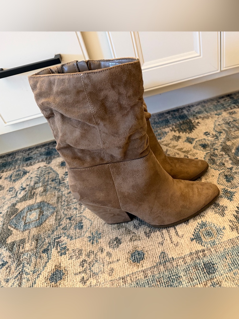 Worthington Taupe Suede Pointed-Toe Slouch Block Heel Boots
